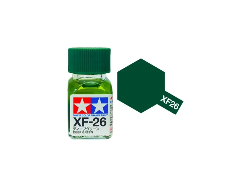 Skleněná lahvička emailové barvy Tamiya Enamel 80326 XF-26 tmavě zelená matná, 10 ml