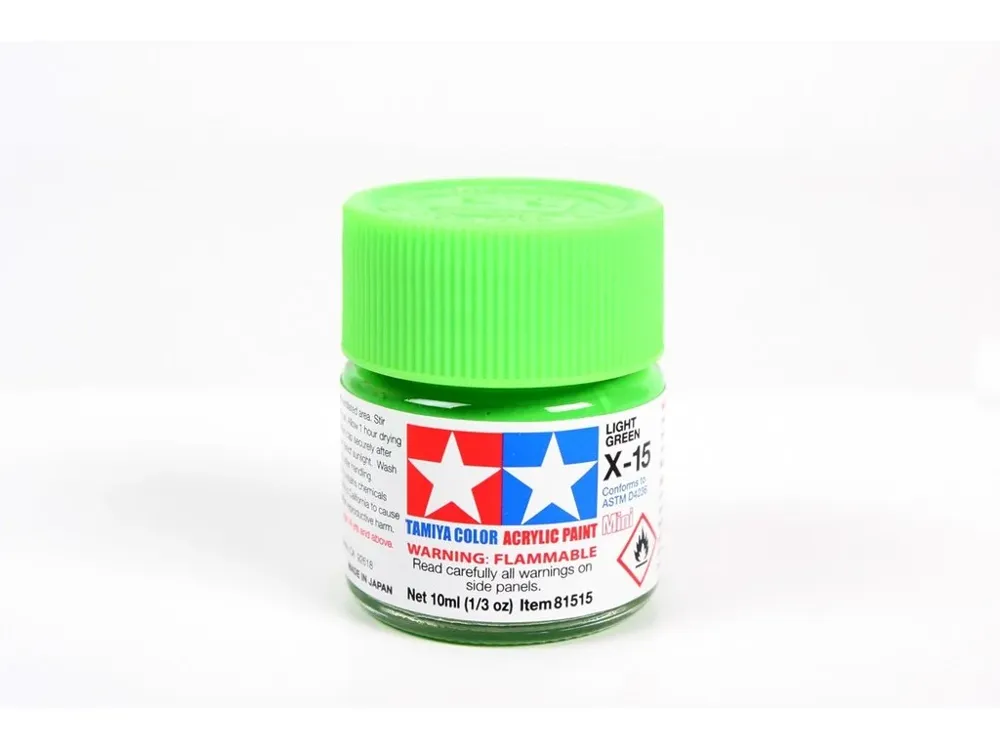 Skleněná lahvička akrylové barvy Tamiya Acrylic Mini X-15 Light Green 10 ml