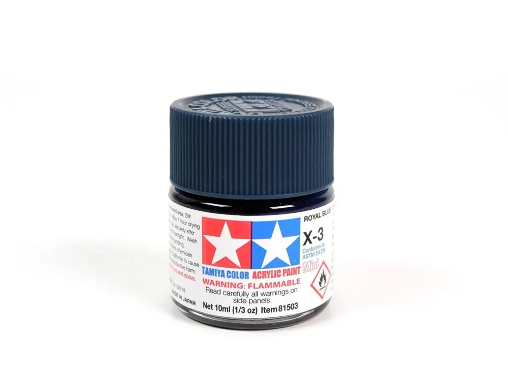 Skleněná lahvička akrylové barvy Tamiya 81503 Acrylic Mini X-3 Royal Blue, 10 ml