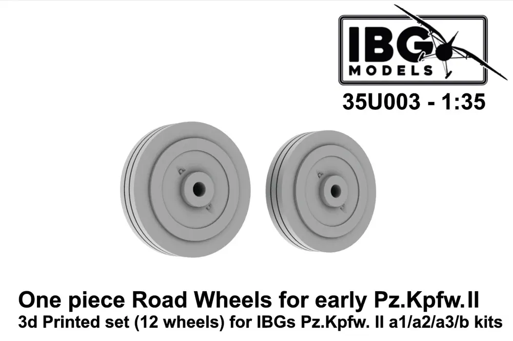 3D tištěná pojezdová kola IBG Models 35U003 v měřítku 1/35 pro Panzer II Ausf. a1–b