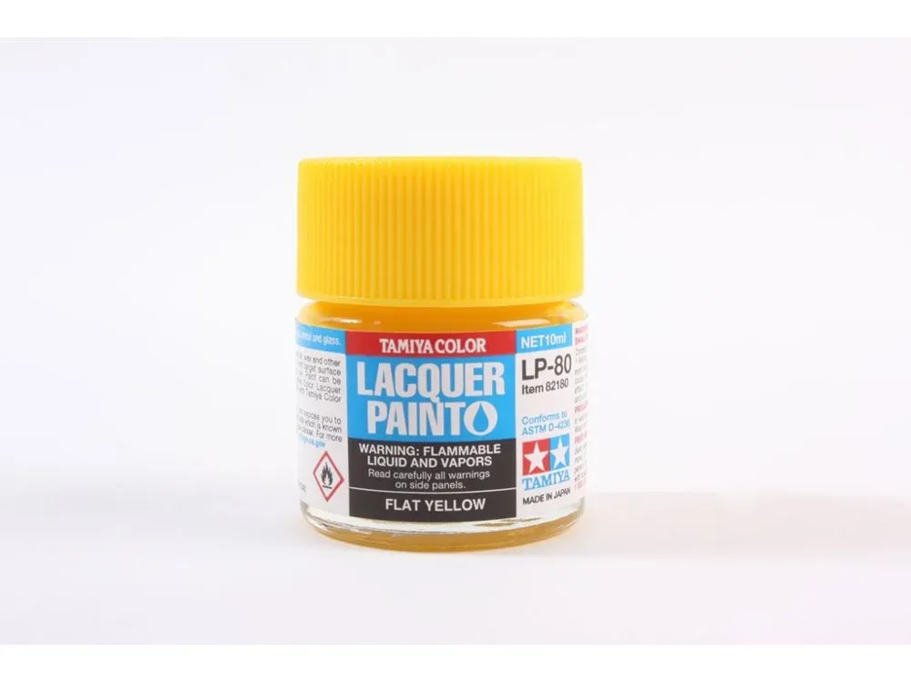 Skleněná lahvička lakové barvy Tamiya LP-80 žlutá matná Flat Yellow, 10 ml
