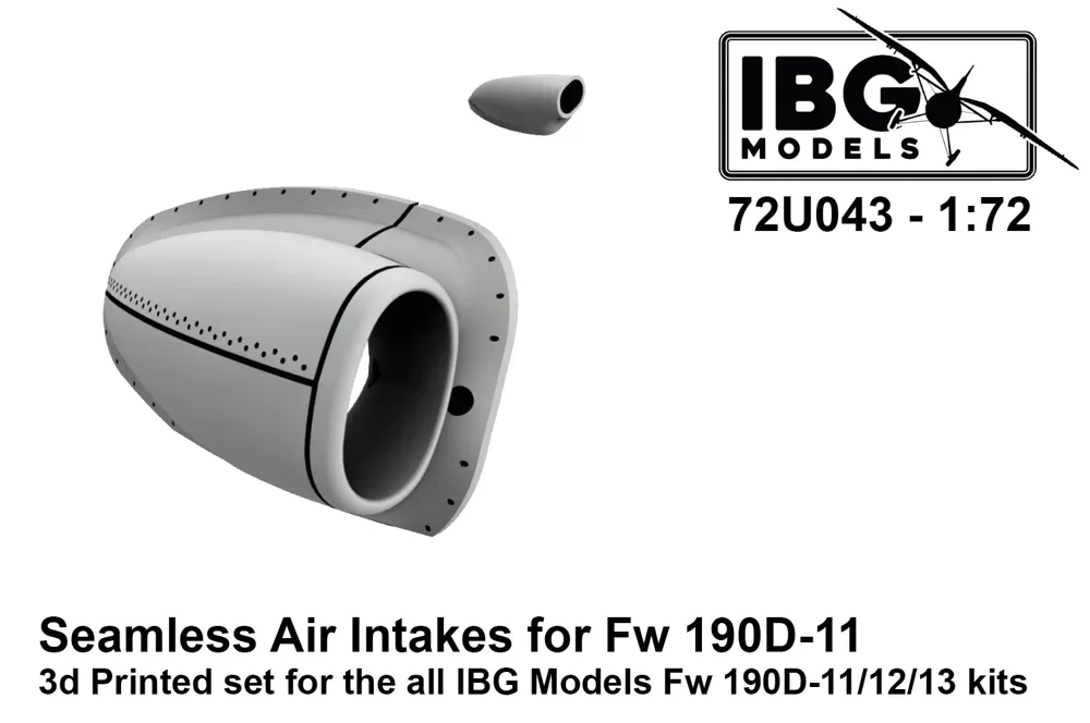Sada IBG Models 72U043 — 3D tištěné bezešvé vstupy vzduchu pro Fw 190D-11/12/13 v měřítku 1/72