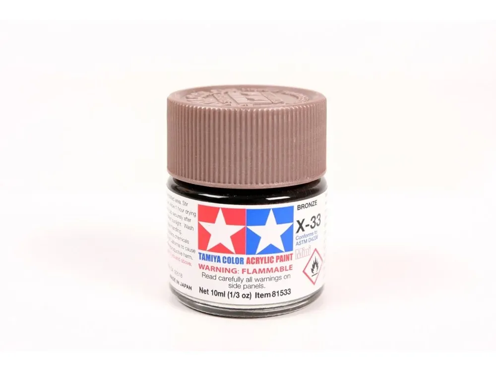 Skleněná lahvička akrylové barvy Tamiya 81533 Acrylic Mini X-33 Bronze 10 ml
