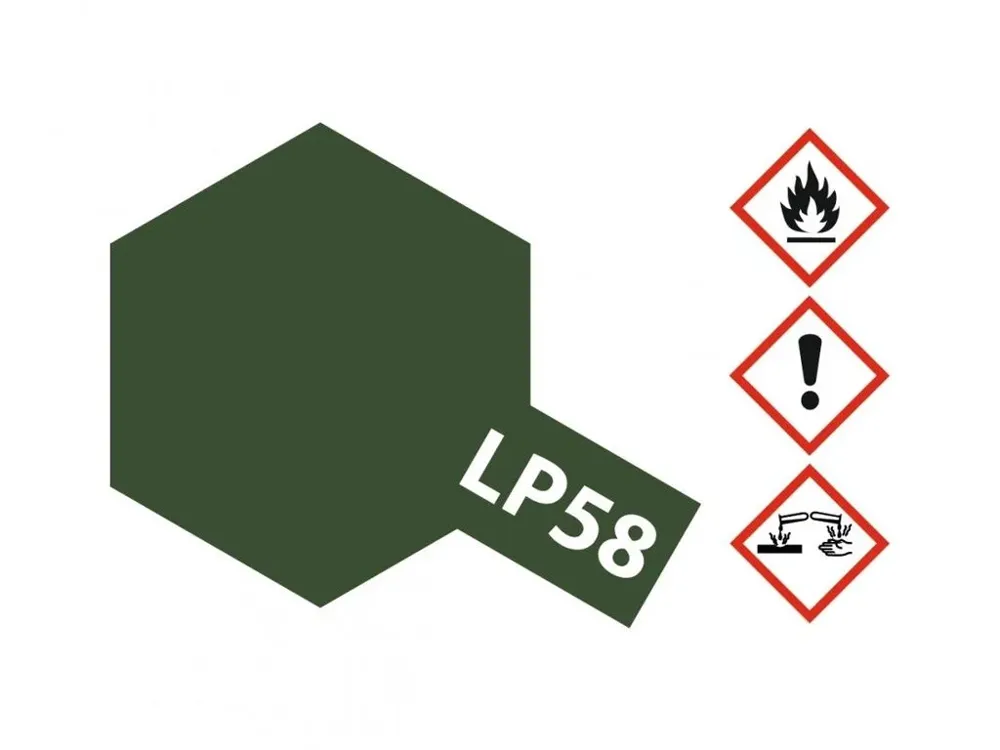 Skleněná lahvička lakové barvy Tamiya LP-58 zelená NATO (NATO Green) 10 ml