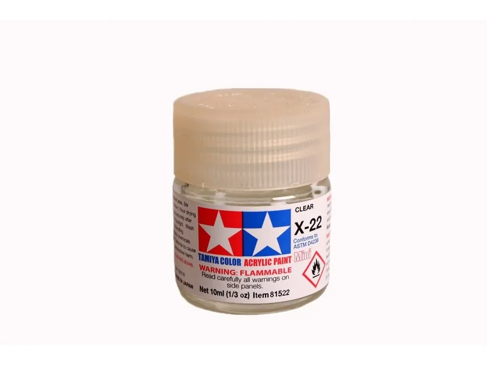 Skleněná lahvička akrylového laku Tamiya 81522 Acrylic Mini X-22 Clear, 10 ml