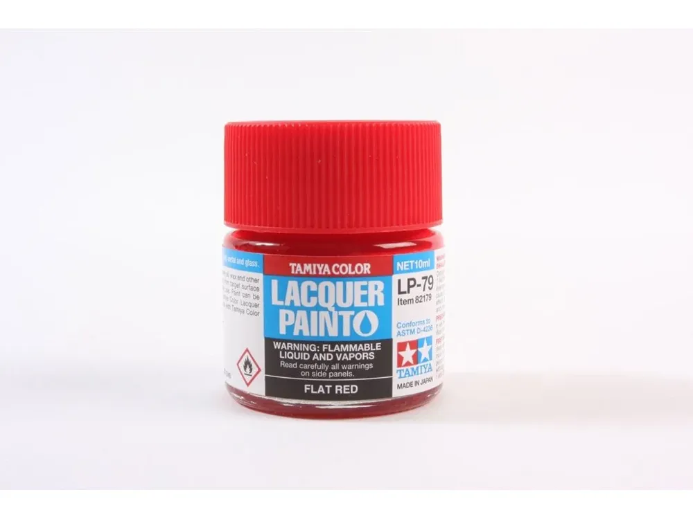 Skleněná lahvička lakové barvy Tamiya LP-79 82179 Flat Red, matná červená, 10 ml