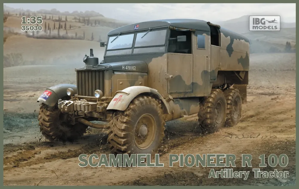 Krabice stavebnice IBG Models 35030 Scammell Pioneer R 100 dělostřelecký tahač 1/35