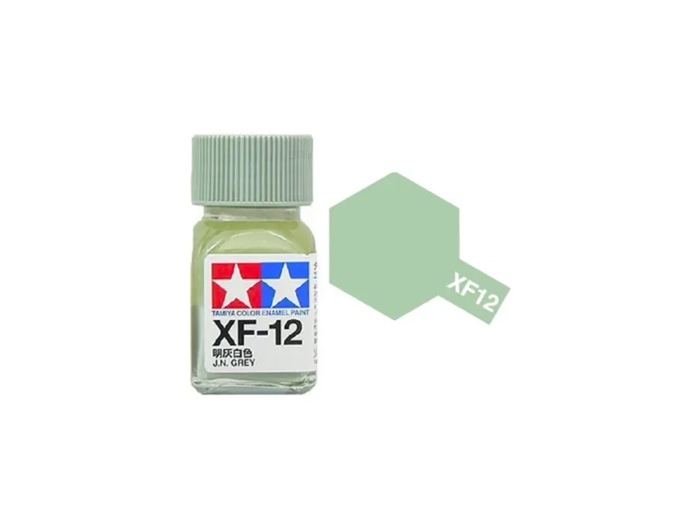 Skleněná lahvička emailové barvy Tamiya Enamel 80312 XF-12 J.N. Grey matná 10 ml