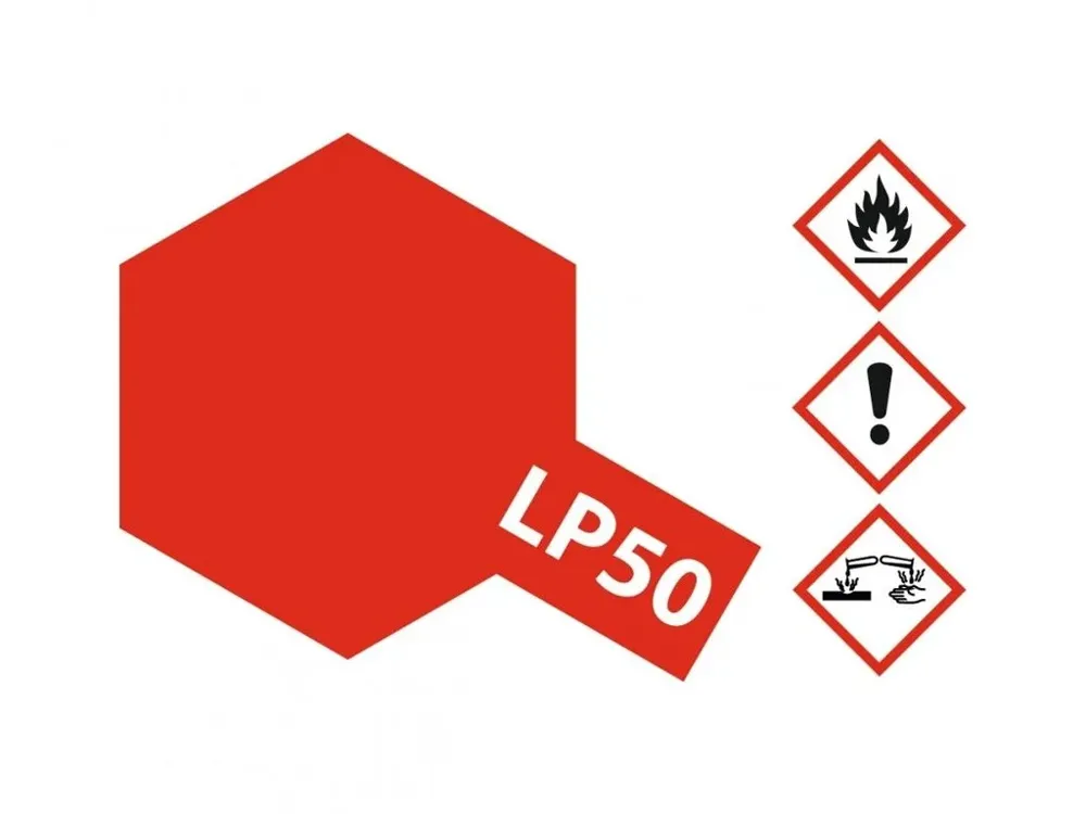 Skleněná lahvička lakové barvy Tamiya LP-50 jasně červená Bright Red 10 ml