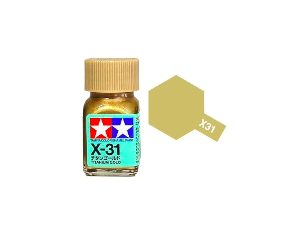 Skleněná lahvička emailové barvy Tamiya Enamel X-31 titanové zlato 10 ml