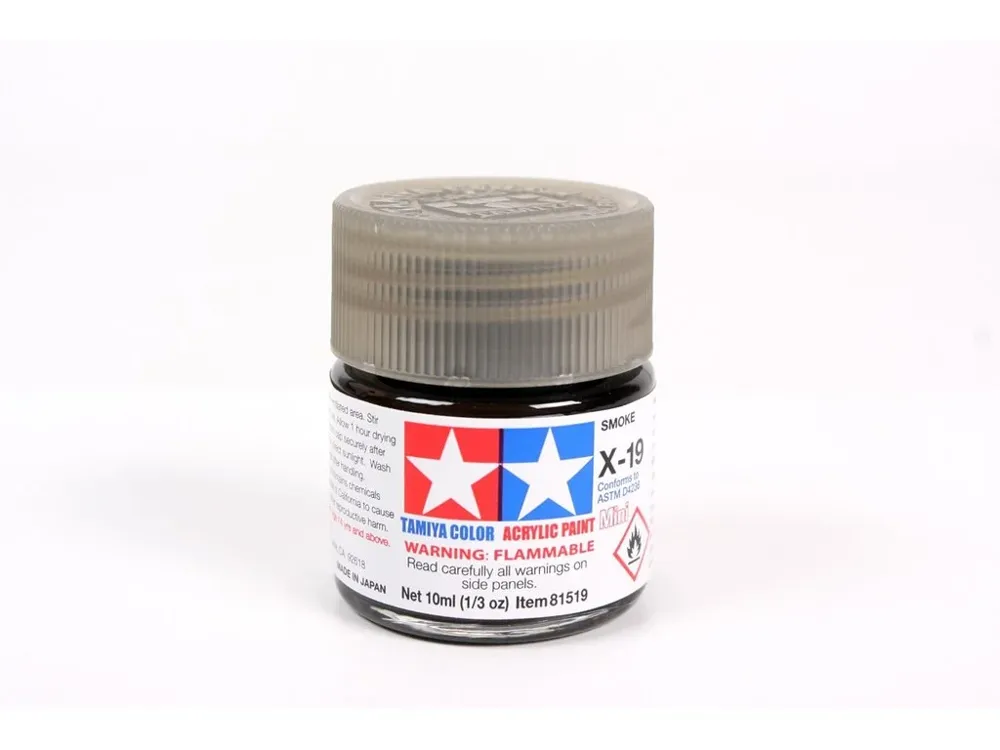 Skleněná lahvička akrylové barvy Tamiya Acrylic Mini X-19 Smoke kouřová 10 ml