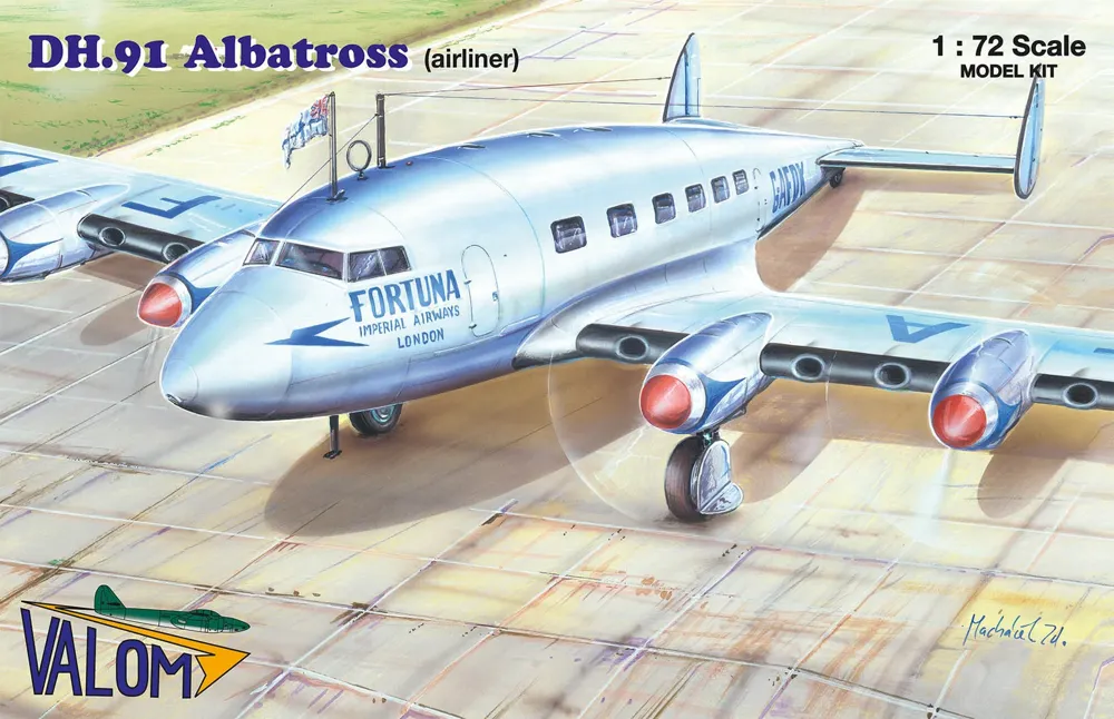 Krabice stavebnice Valom 72128 DH.91 Albatross v měřítku 1/72, britský dopravní letoun