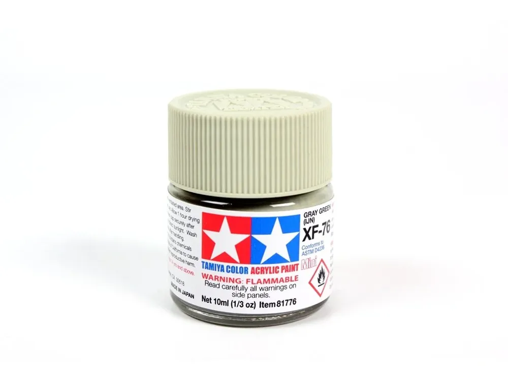 Skleněná lahvička akrylové barvy Tamiya Acrylic Mini XF-76 šedozelená IJN, 10 ml