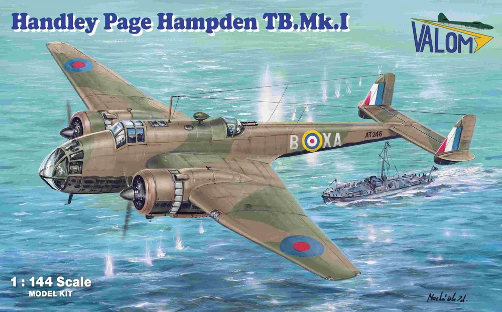 Krabice plastikové stavebnice Valom 14438 Handley Page Hampden TB.Mk.I v měřítku 1/144