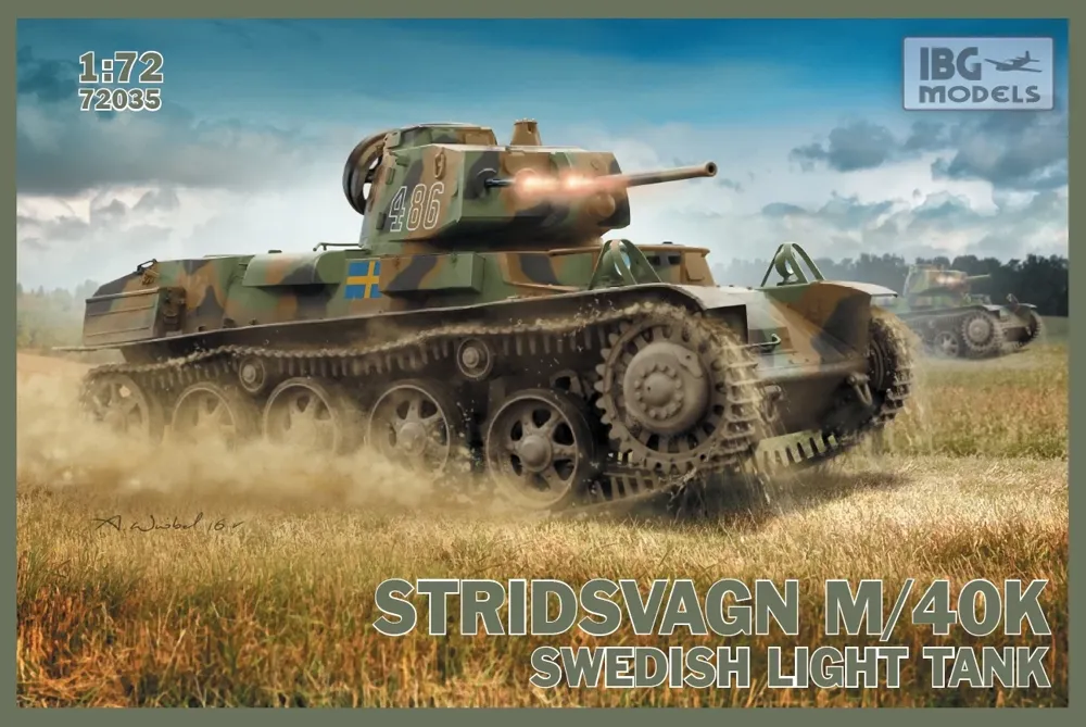 Krabice plastikové stavebnice IBG Models 72035 Stridsvagn m/40 K v měřítku 1/72