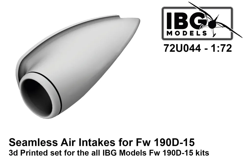 3D tištěná detailní sada IBG Models 72U044 bezešvé vstupy vzduchu pro Fw 190D-15 v 1/72
