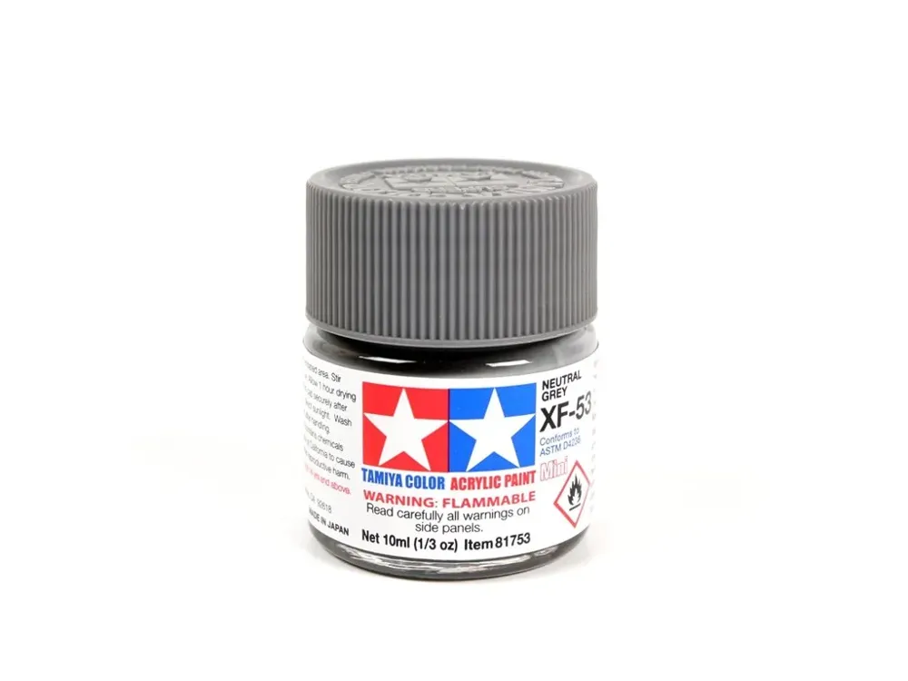 Skleněná lahvička akrylové barvy Tamiya Acrylic Mini XF-53 Neutral Grey 10 ml