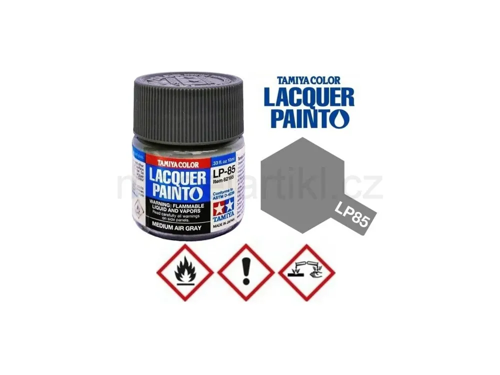 Skleněná lahvička lakové barvy Tamiya 82185 LP-85 středně šedá letecká 10 ml