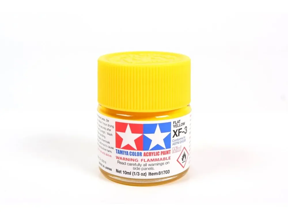 Skleněná lahvička akrylové barvy Tamiya Acrylic Mini XF-3 81703 žlutá matná, 10 ml