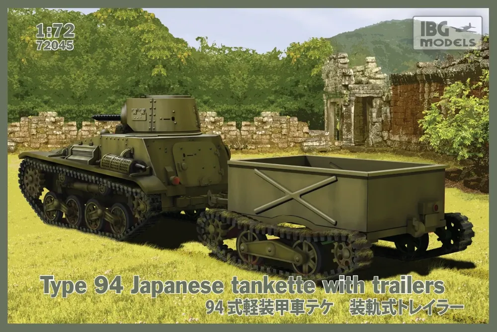 Krabice plastikové stavebnice IBG Models 72045 Type 94 japonská tanketa s přívěsem v měřítku 1/72