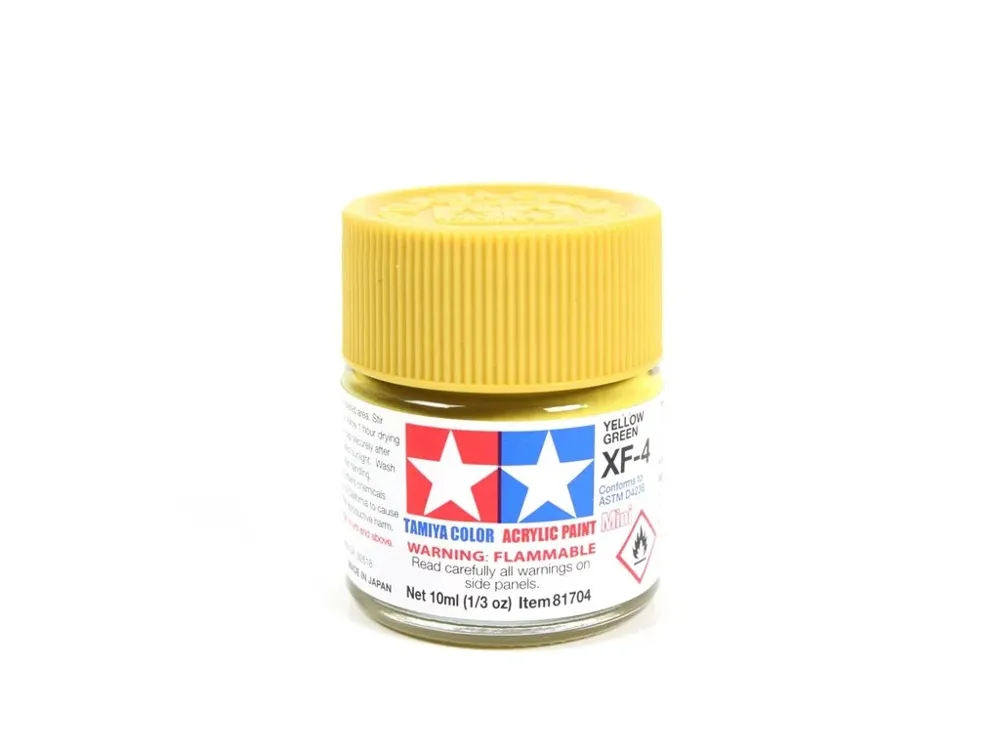 Lahvička akrylové barvy Tamiya Acrylic Mini XF-4 žlutozelená matná 10 ml