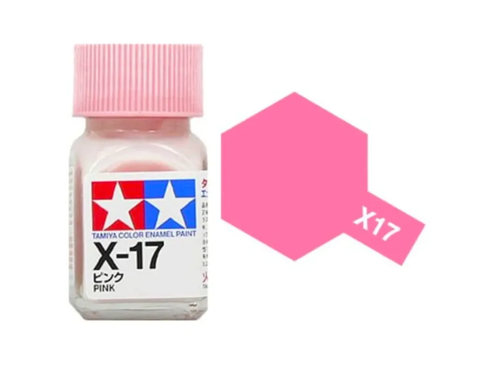 Skleněná lahvička emailové barvy Tamiya Enamel 80017 X-17 růžová, 10 ml