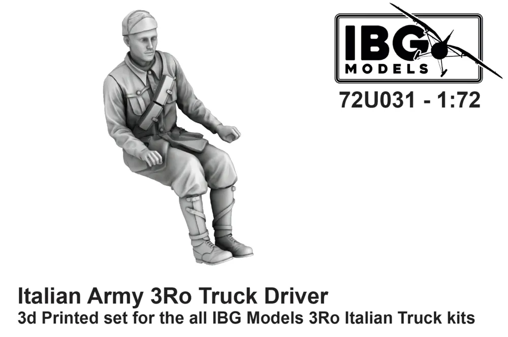 3D tištěná figurka IBG Models 72U031 italský řidič nákladního vozu 3Ro v měřítku 1/72