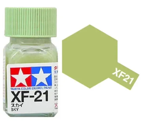 Skleněná lahvička emailové barvy Tamiya Enamel 80321 XF-21 nebeská (Sky), matná, 10 ml