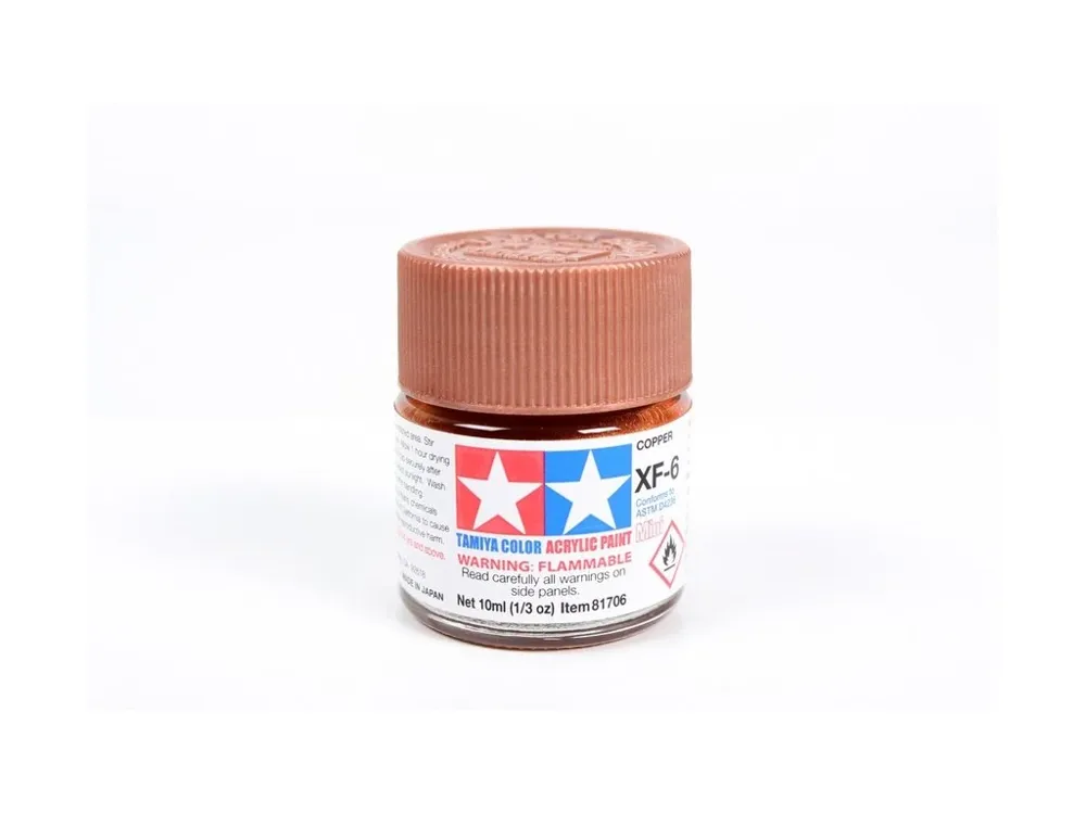 Skleněná lahvička akrylové barvy Tamiya Acrylic Mini XF-6 měděná 81706, 10 ml