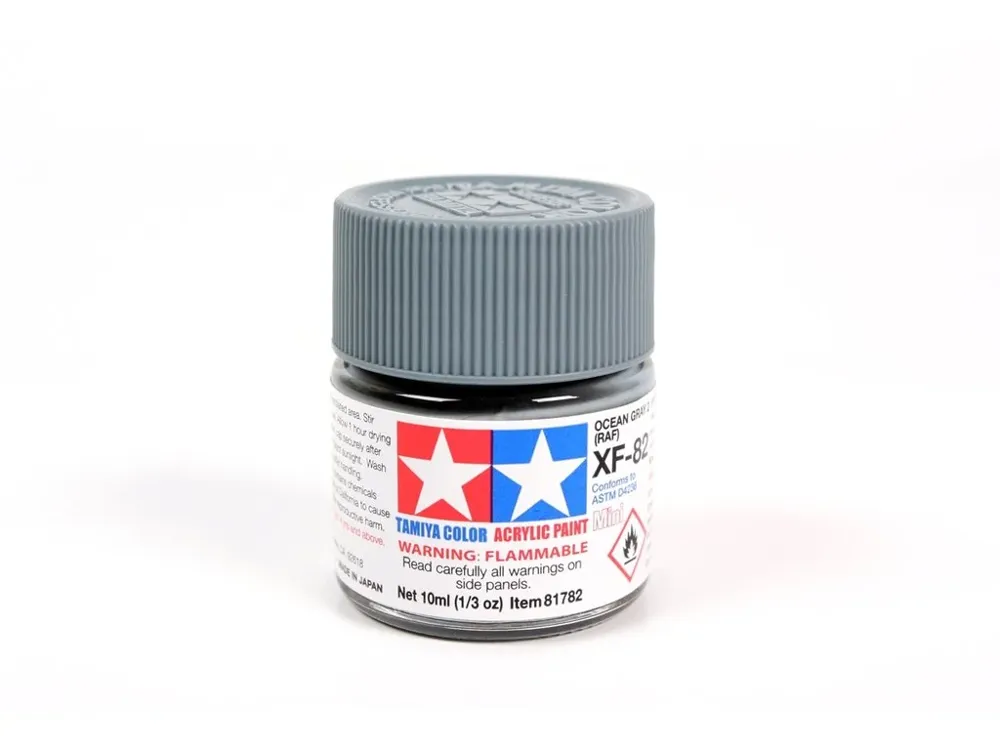 Skleněná lahvička akrylové barvy Tamiya Acrylic Mini XF-82 Ocean Gray 2, 10 ml