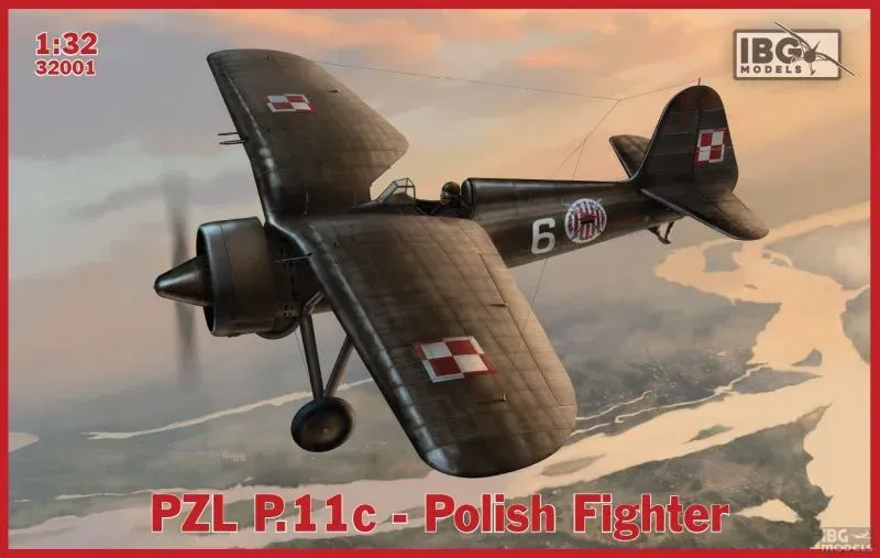 Krabice stavebnice IBG Models 32001 PZL P.11c v měřítku 1/32 – polský stíhací letoun