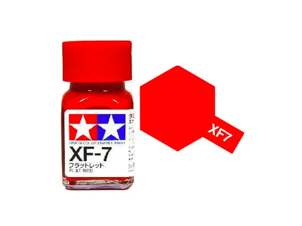 Skleněná lahvička emailové barvy Tamiya Enamel XF-7 červená matná 10 ml