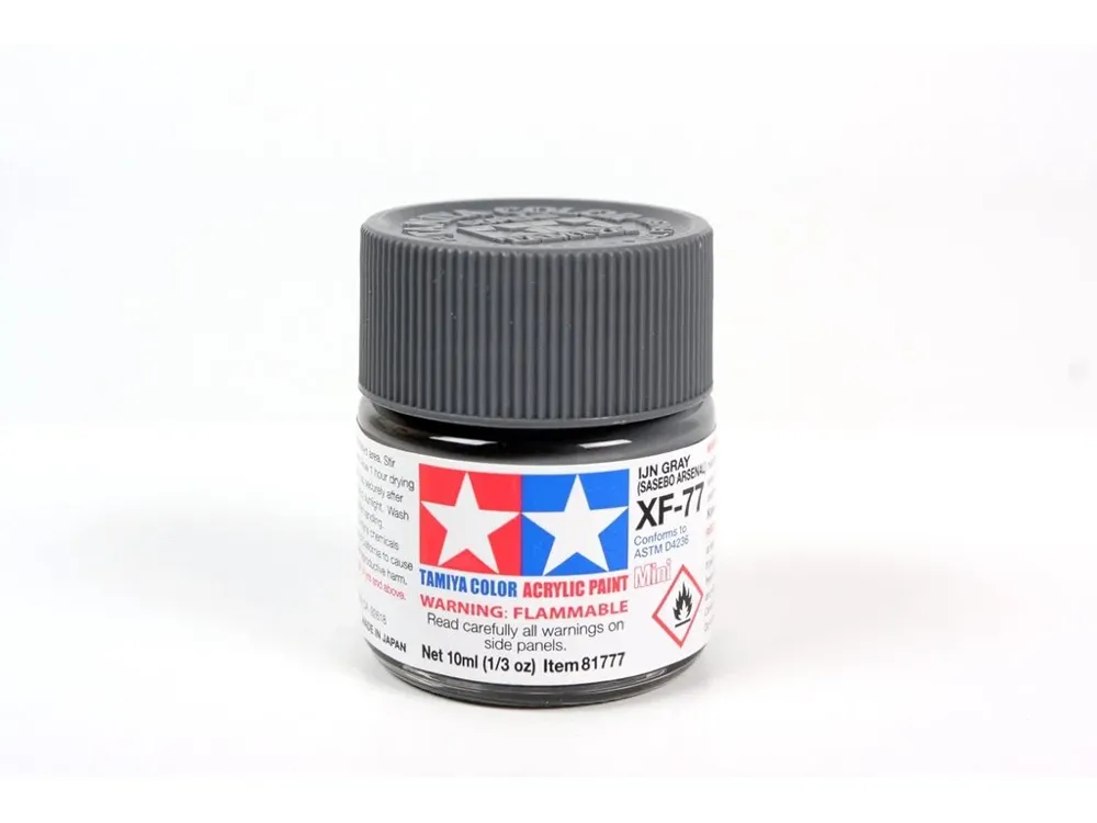 Skleněná lahvička akrylové barvy Tamiya Acrylic Mini XF-77 šedá IJN Sasebo Arsenal 10 ml