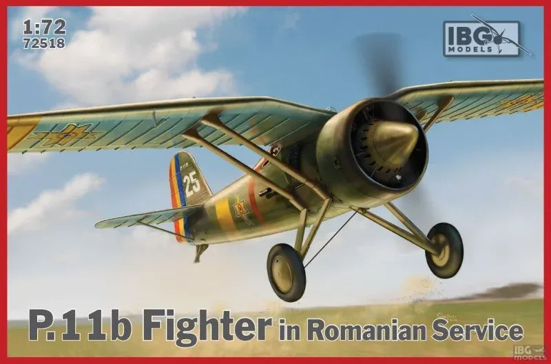 Krabice stavebnice IBG Models 72518 PZL P.11b v rumunských službách, měřítko 1/72