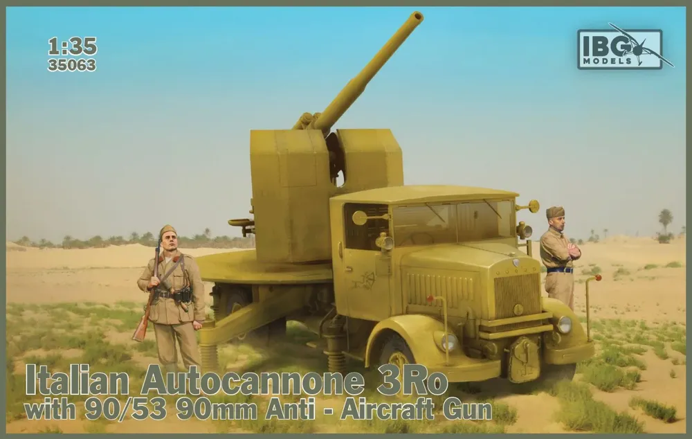 Krabice plastikové stavebnice IBG Models 35063 Autocannone 3Ro s kanónem 90/53 v měřítku 1/35