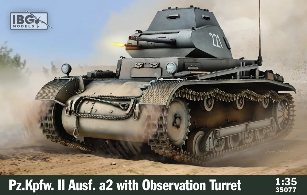 Krabice plastikové stavebnice IBG Models 35077 Pz.Kpfw. II Ausf. a2 s pozorovací věží 1/35