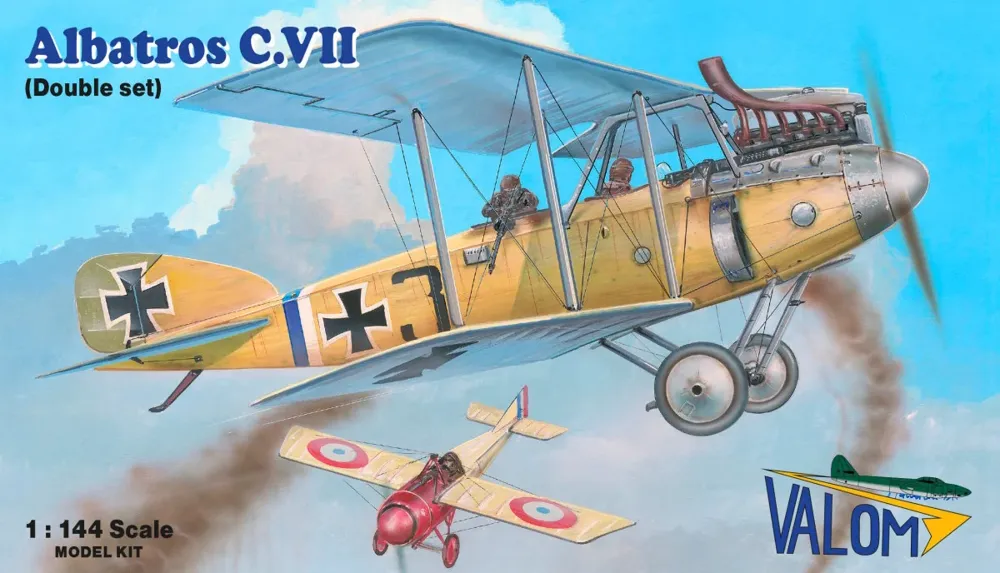 Krabice stavebnice Valom 14426 Albatros C.VII 1/144 s ilustrací německého průzkumného dvouplošníku