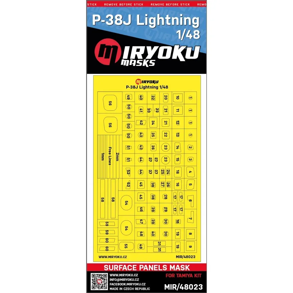 Masky povrchových panelů Miryoku MIR-48023 pro P-38J Lightning v měřítku 1/48