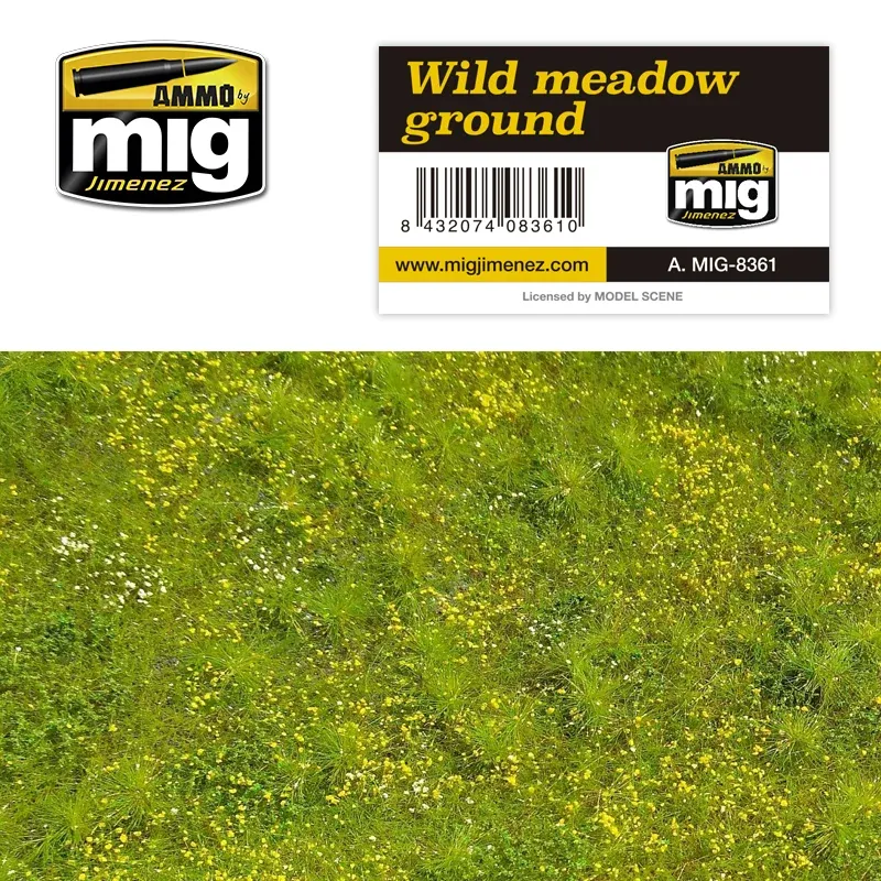 Travní rohož AMMO Mig A.MIG-8361 Wild Meadow Ground s luční vegetací a zeminou, 230 × 130 mm