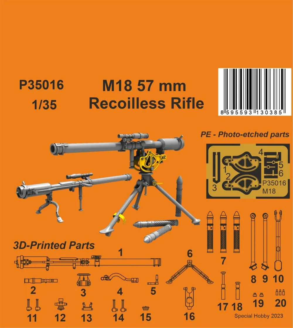 Resinový 3D tištěný set CMK P35016 1/35 bezzákluzové dělo M18 57 mm