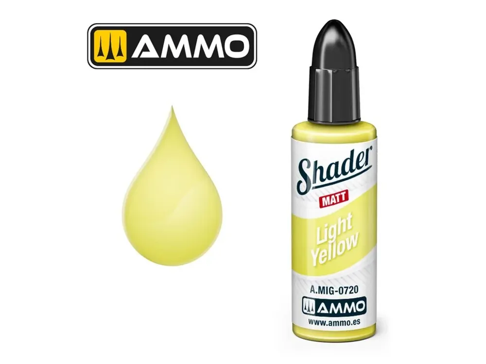 Lahvička akrylového shaderu AMMO Mig A.MIG-0720 Matt Shader světle žlutá 10 ml