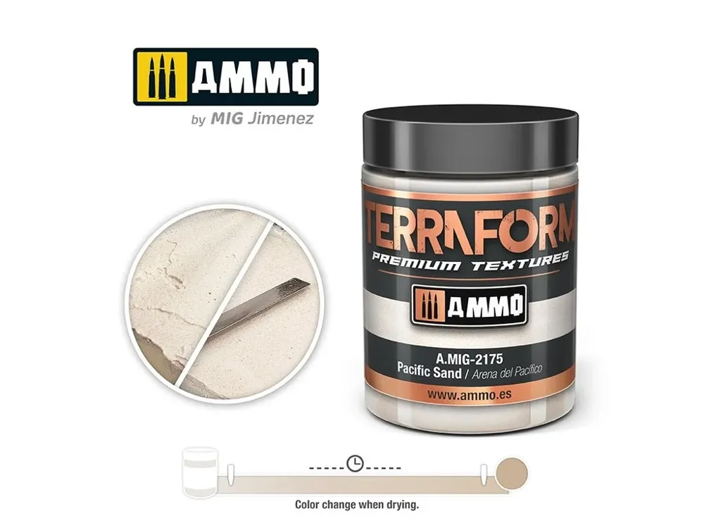 Kelímek akrylové textury AMMO Mig 2175 TERRAFORM pacifický písek 100 ml