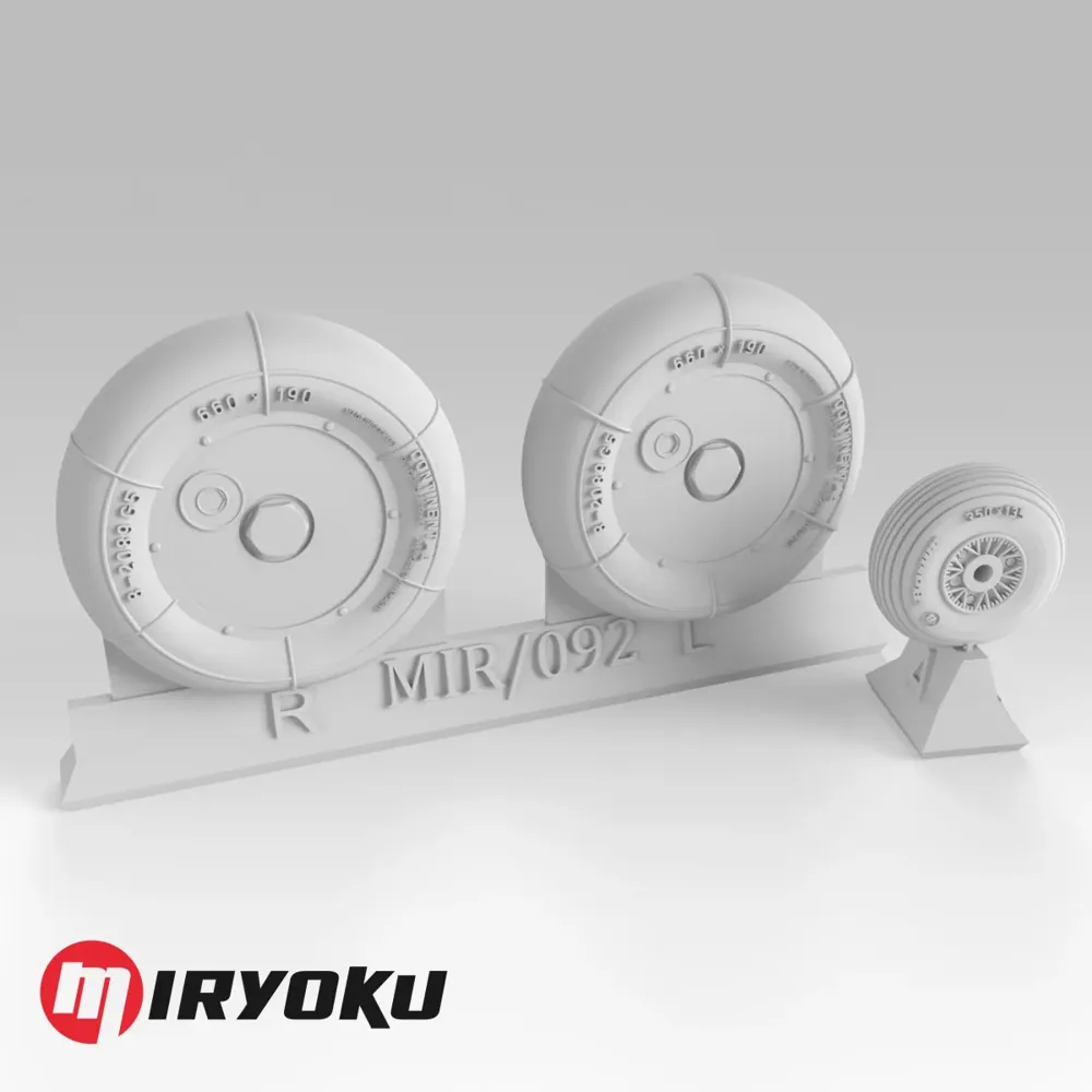 3D tištěná kola Miryoku MIR-092 pro Bf 109 G se šroubovaným diskem 660 × 190 v měřítku 1/35