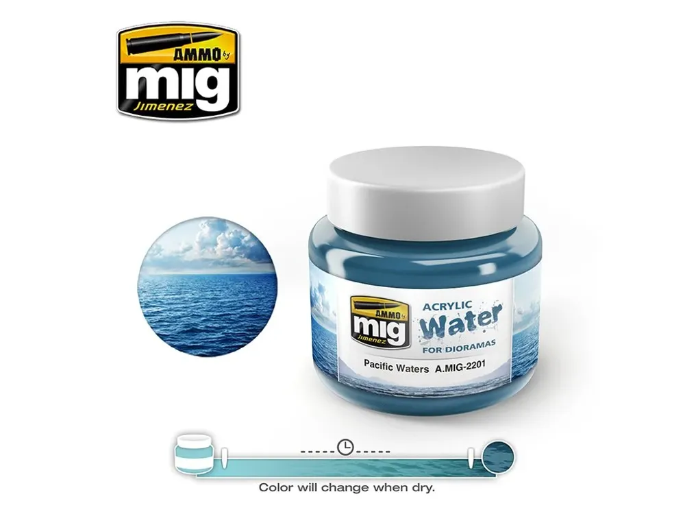 Balení akrylového vodního efektu AMMO Mig A.MIG-2201 Acrylic Water tichomořská voda 250 ml