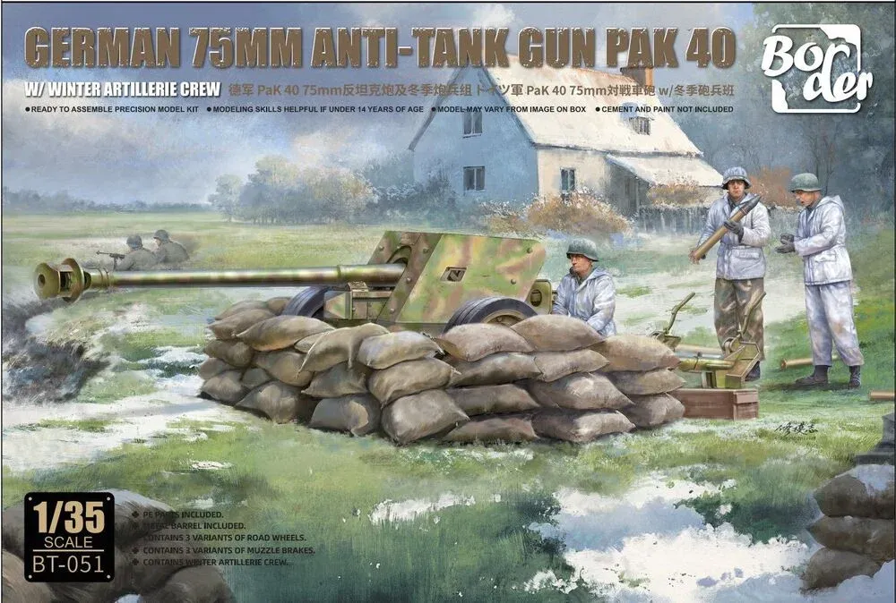 Stavebnice Border Model BT051 německý protitankový kanón 7,5 cm PaK 40 v měřítku 1/35