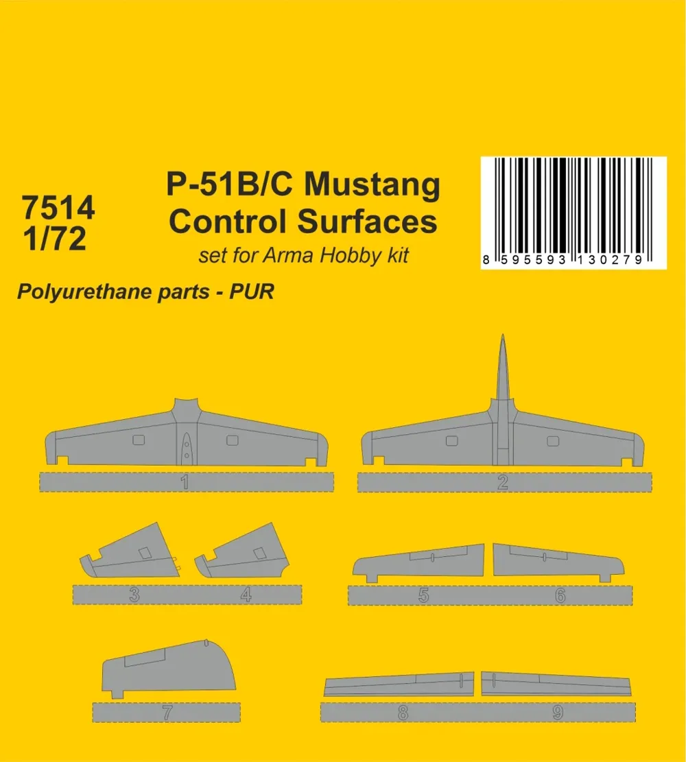 Resinová sada CMK 7514 ovládací plochy P-51B/C Mustang 1/72 pro stavebnici Arma Hobby