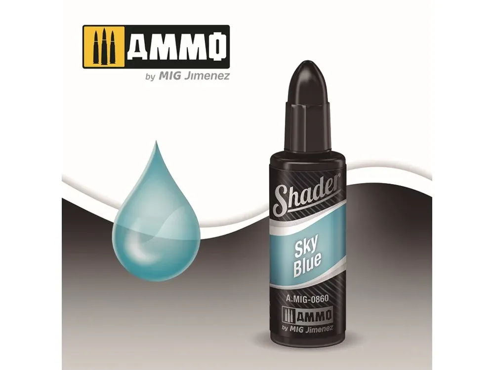 Lahvička akrylového shaderu AMMO Mig SHADER A.MIG-0860 nebeská modrá Sky Blue 10 ml