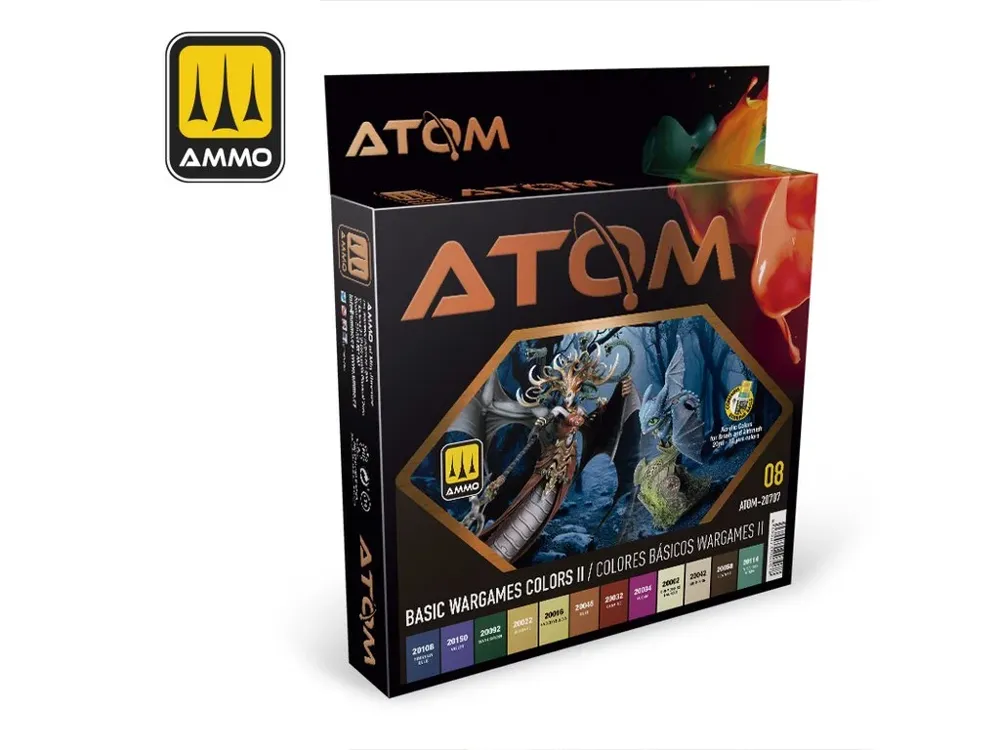 Sada akrylových barev AMMO Mig ATOM 20707 základní barvy pro wargaming II
