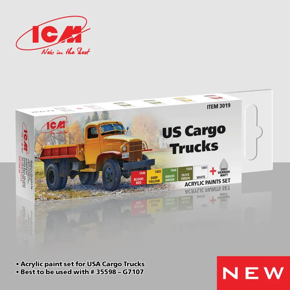 Sada akrylových barev ICM 3019 US Cargo Trucks, šest lahviček po 12 ml