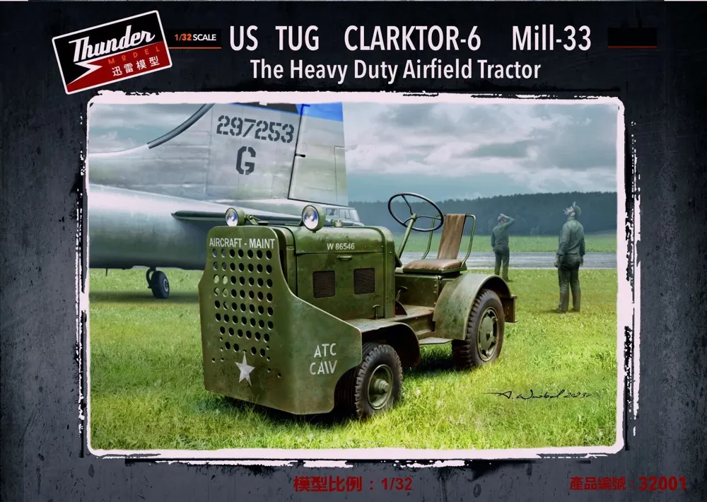 Krabice stavebnice Thunder Model TM32001 US Army Clarktor-6 Tug Mill-33 v měřítku 1/32
